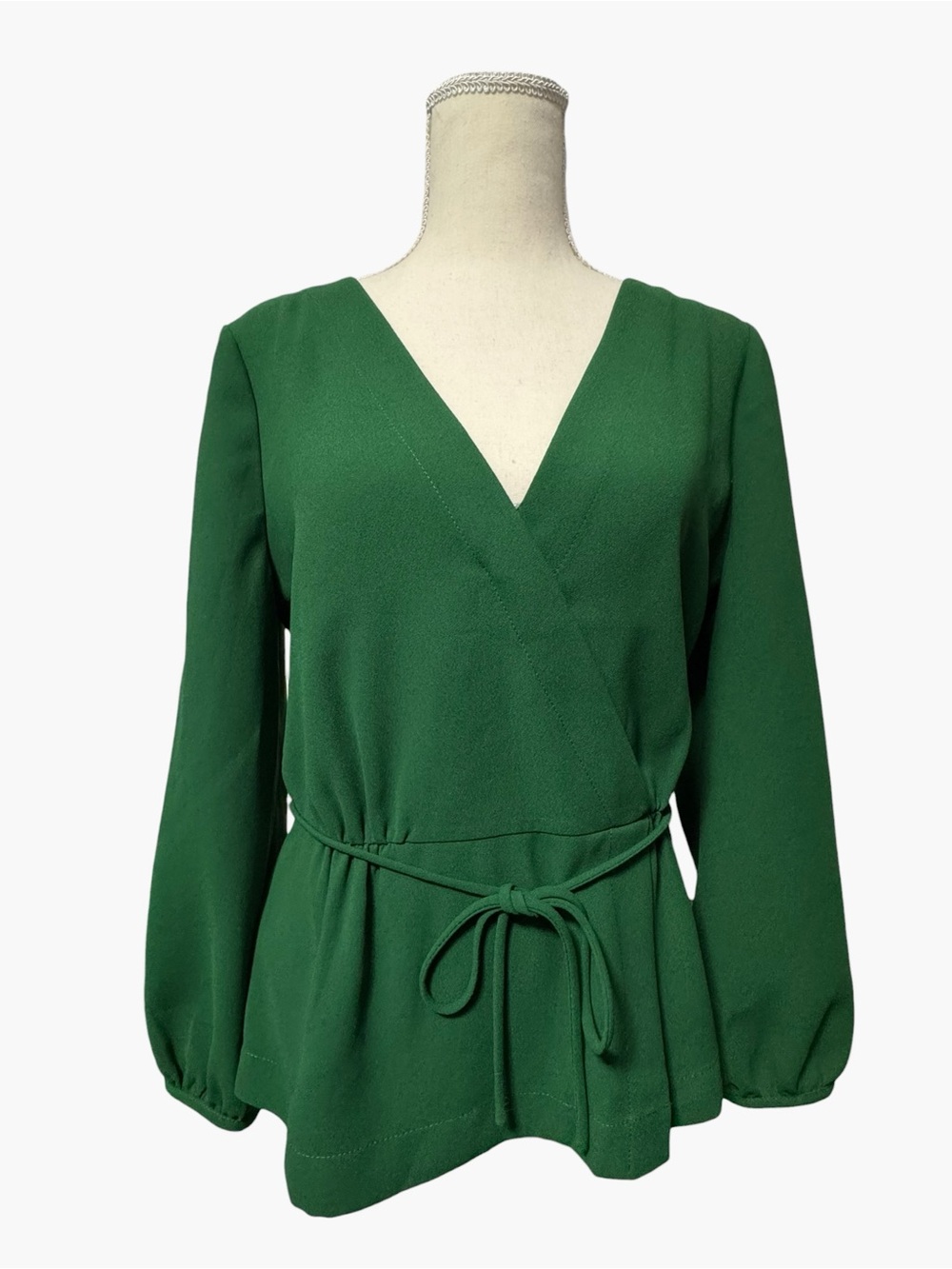 J. CREW Women's Drapey Crepe Faux-Wrap Top - Green, Sz 8 - Picture 3 of 10